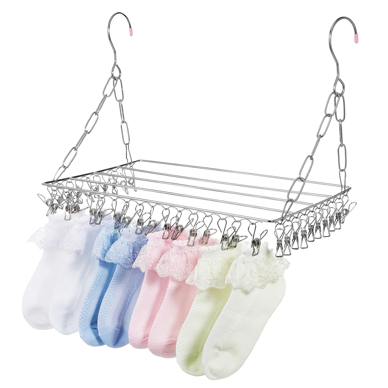 Stendibiancheria per Calze in Acciaio Resistente con Clip Antivento Appendino Salvaspazio Pieghevole per Calze Cappelli Sciarpe e Abbigliamento Installazione Facile Senza Attrezzi