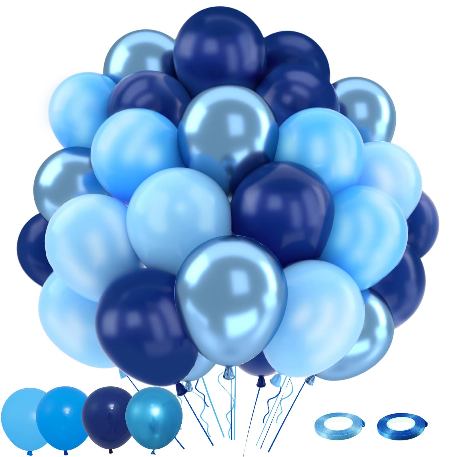 Patimate Blue Balloons Set, 50 pcs 12 inch Metallic Navy Blue, Pastel Light Blue Latex Balloons Kit for Happy Birthday Baby Shower Wedding Party