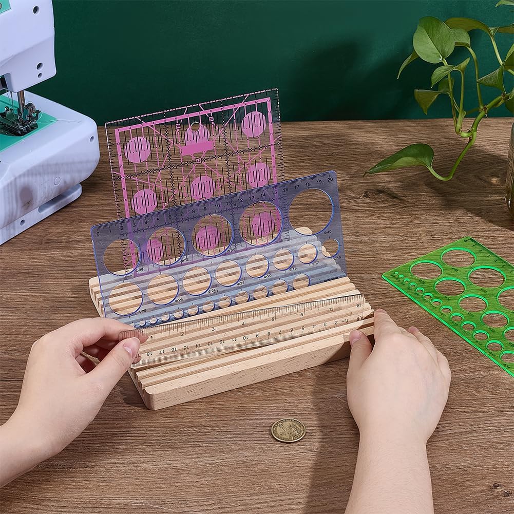 PH PandaHall 15 Slots Wooden Ruler Display Stand Quilting Ruler Holder Grids Rulers Rack 4mm Template Organizer Sewing Rulers Storage Rack for Sewing Supplies Accessories Home Desk 8x6.5 Inch image 3