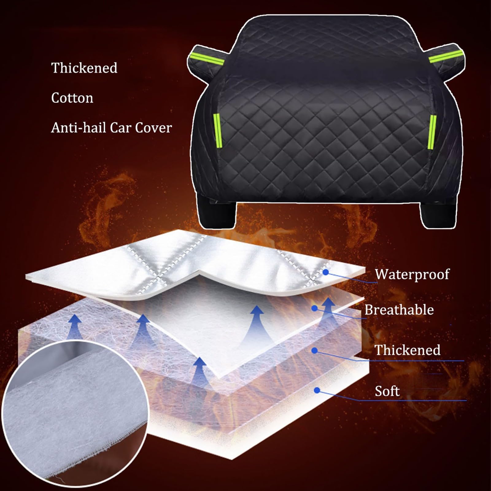 Funda Coche Antigranizo para Eagle Talon 1990-1999,Funda Coche Exterior 5 Capas Acolchada,Impermeable,Transpirable,Anti-UV,Antipolvo,Protección contra Granizo Lluvia Nieve y Viento(Negro)