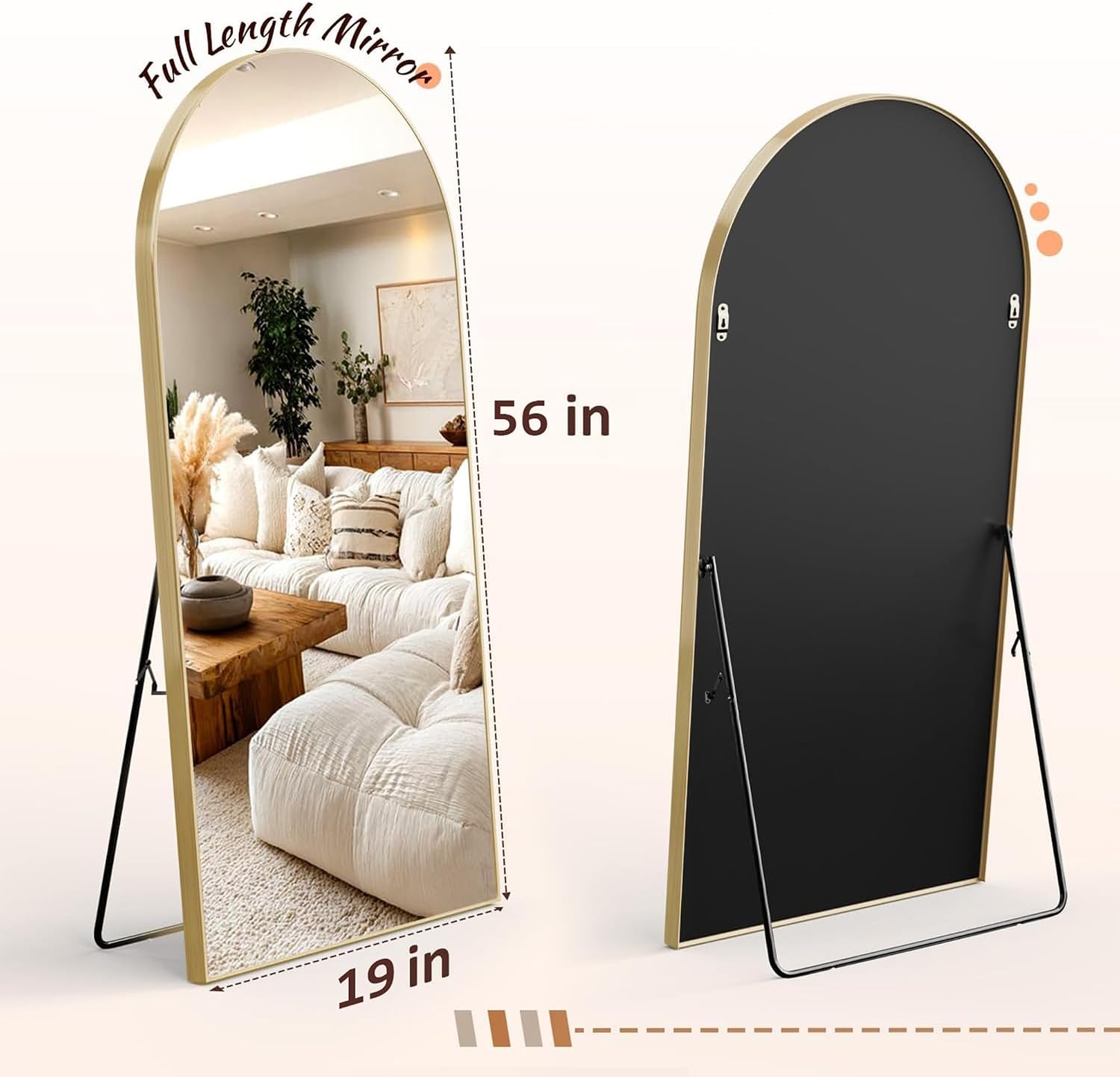 EOGOW 56" x 19" Arched Full Body Mirror,Standing or Leaning Tempered Glass Shatterproof Full Length Mirror with Stand for Bedroom Living Room Entryway,Gold