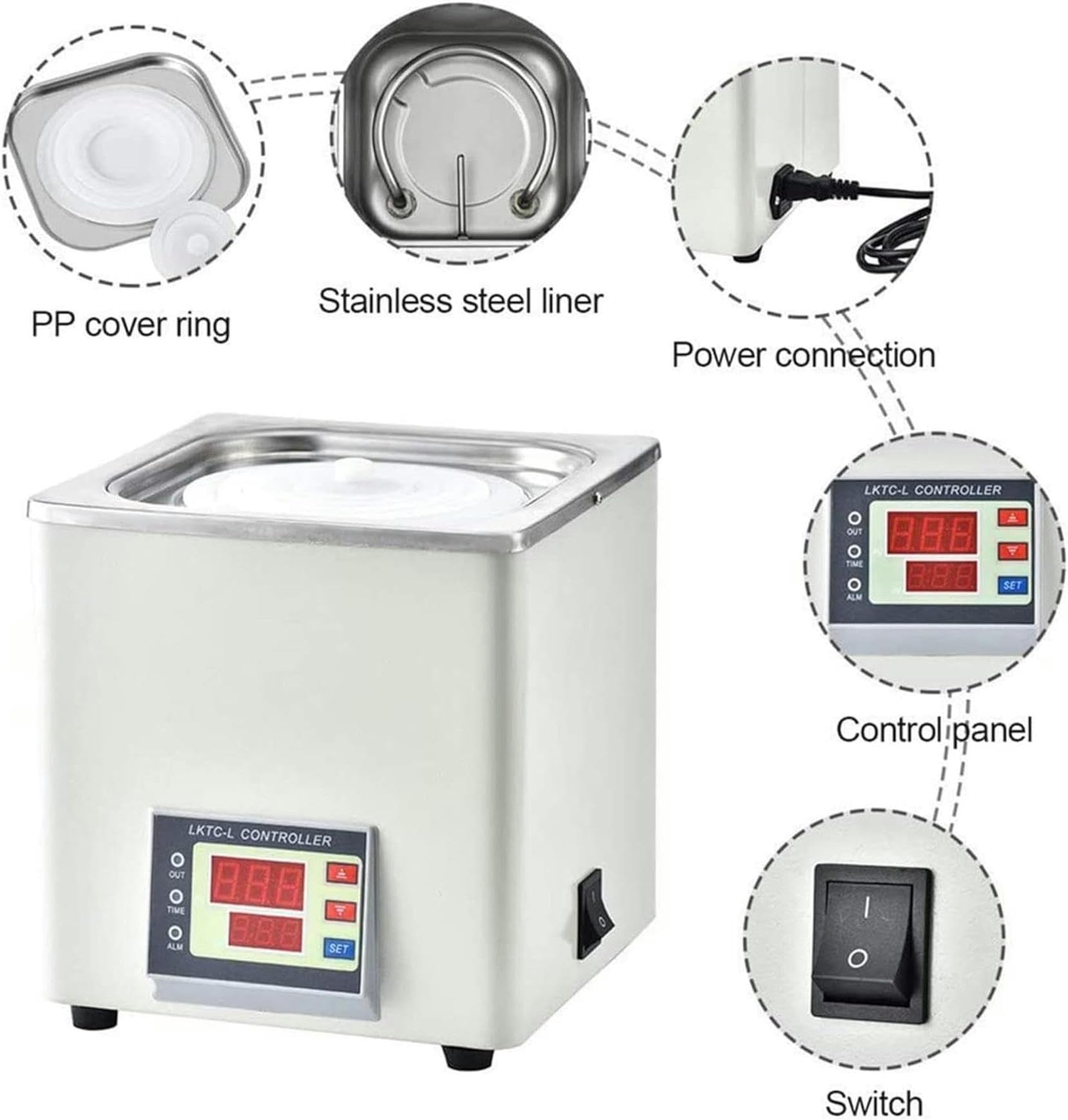 Baño María de Laboratorio Digital, baño María termostático con Aberturas seleccionables, Acero Inoxidable 304 resolución 0,1 ℃ Baño María eléctrico con Temperatura Constante