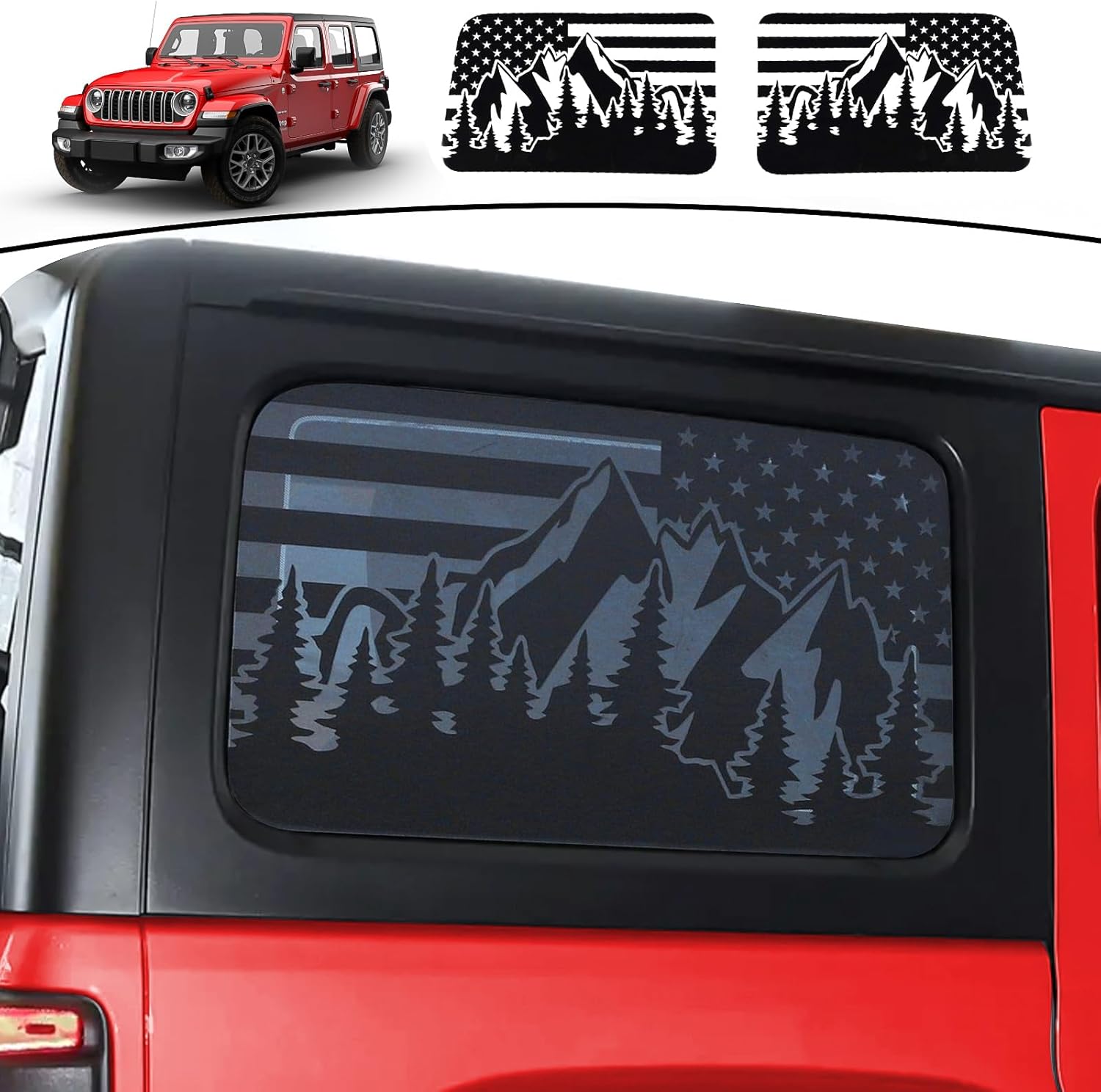 Rear Window Decals Compatible with Jeep Wrangler JL JLU 2018-2023 2024 (4-Door),American Flag Stickers for Jeep Wrangler Accessoriess,USA Flag Decal-Red