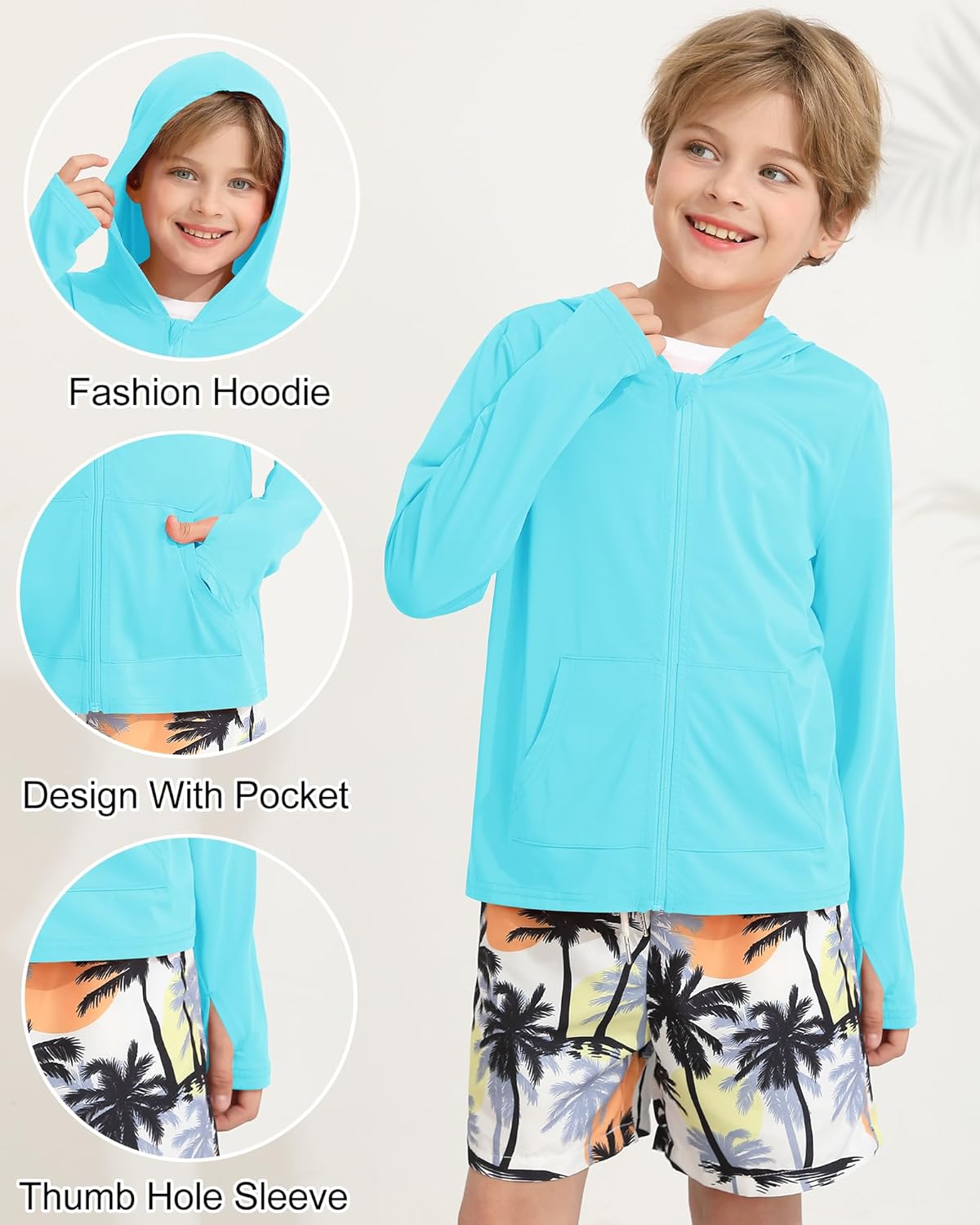 WISREMT Girls Boys Rash Guard Long Sleeve Athletic Hoodie Sweatshirt Quick Dry Swim Cover Up UPF 50+ Sun Shirts for Youth Kid - Image 3