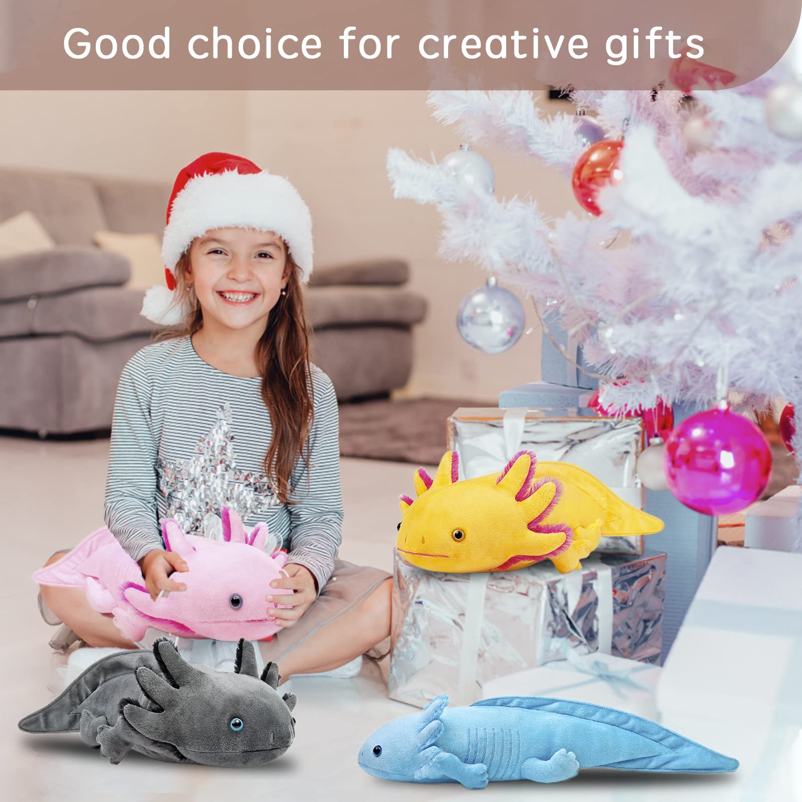 Tiny Heart Axolotl Stuffed Animal 51cm/20” Realistic Axolotl Plush Toy Lovely Animal Cute Soft Gifts Plush Axolotl for Kids Boys and Girls Bedtime Companion Plushie Collection Interactive Play grey - Image 4