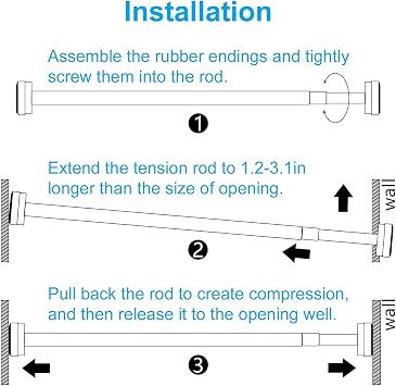 Extendable Shower Curtain Pole 50-130CM Stainless Steel No Drill Curtain Pole, Door Shower Curtain Rail Tension Rod, for Wardrobe Curtain Kitchen