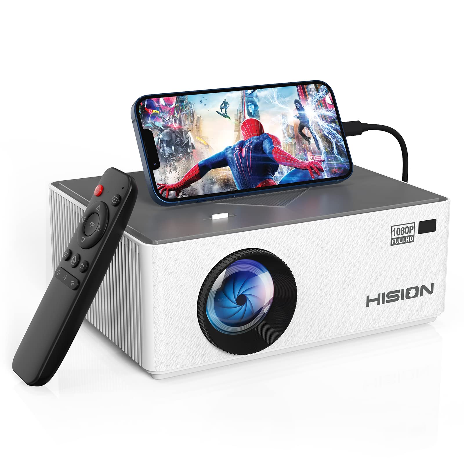 Mini Projector Native 1080P Outdoor Movie Projector, 8000L Portable Home Theater 4K Support Video Projector Compatible with TV Stick, HDMI, VGA, USB, Laptop, DVD, iOS & Android Smartphone