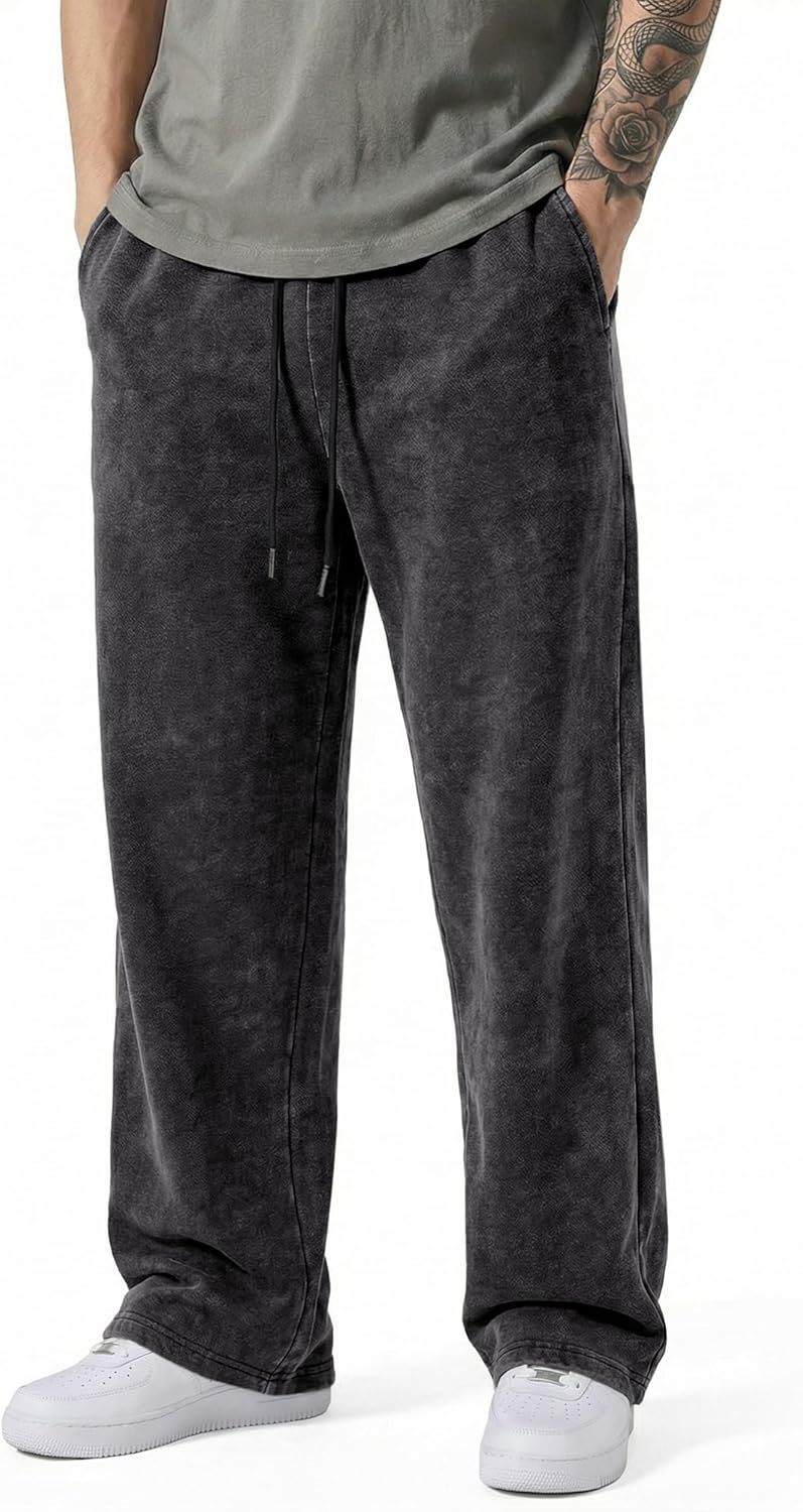JMIERR Men's Baggy Sweatpants Wide Leg Acid Washed Cotton Casual Pants