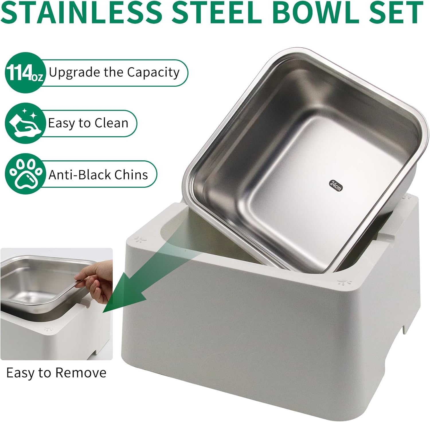 Heated Water Bowl for Dog & Cat Removable 110OZ/0.85 GAL Stainless Bowl Outdoor Pet Water Dish 100W Electric Powered with Thermostat (White)
