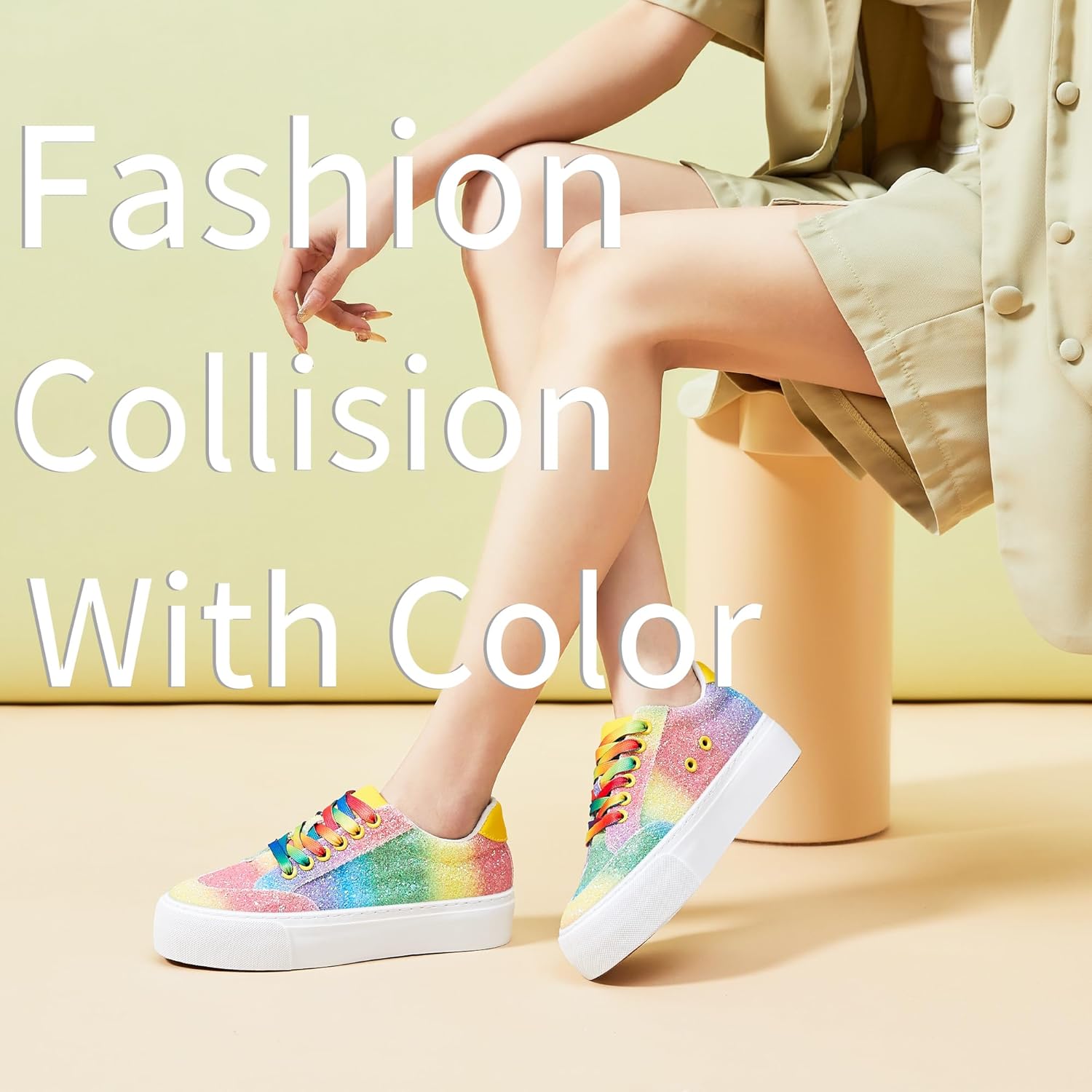 Jeekopeg Glitter Platform Sneakers Women Casual Sequin Sparkly Shoes Bling Thick Sole Walking Shoes Shiny Sequin Wedding Sneakers for Lady - Image 7