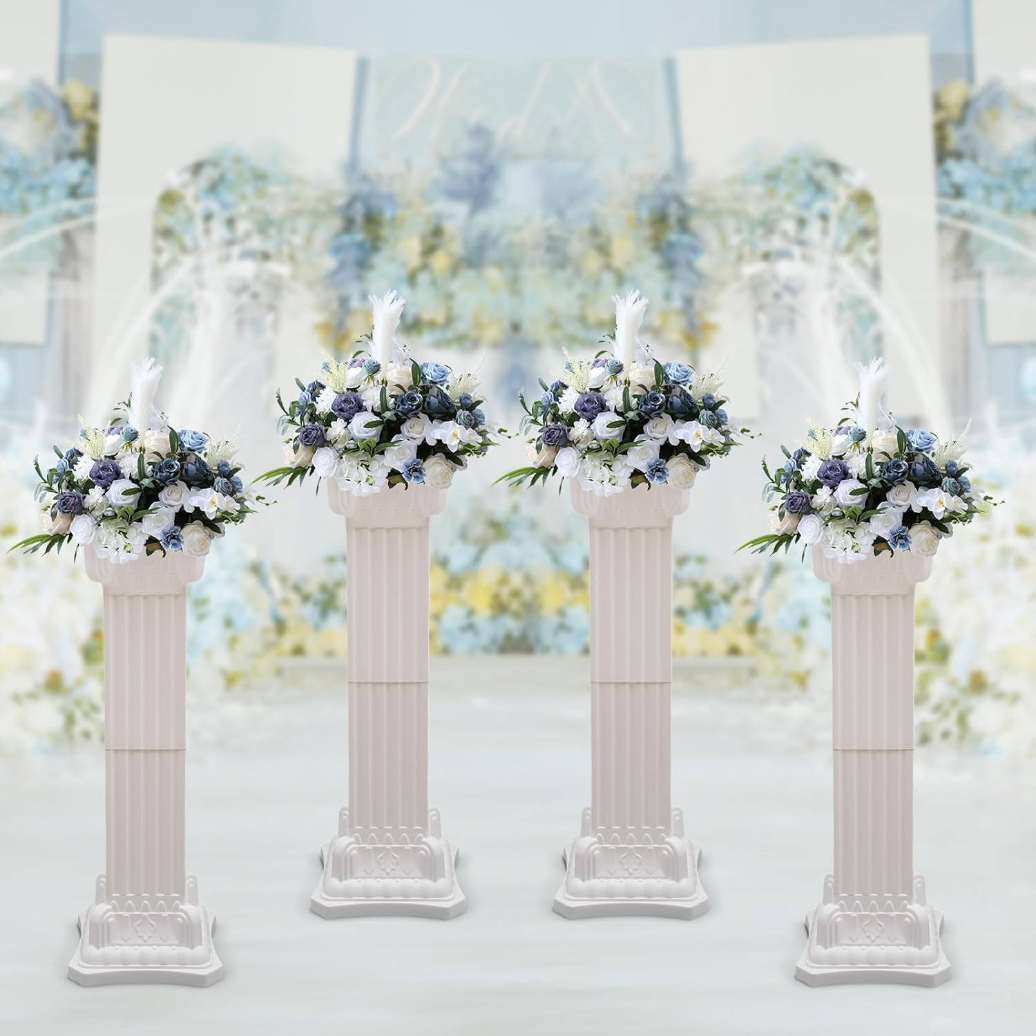 4 Colonne Romane Bianche Alte 88 Cm (2,9 Piedi) per Matrimoni - Pilastri Decorativi per Matrimoni, Feste Ed Eventi - Eleganti Piedistalli Floreali per Centrotavola Mozzafiato White