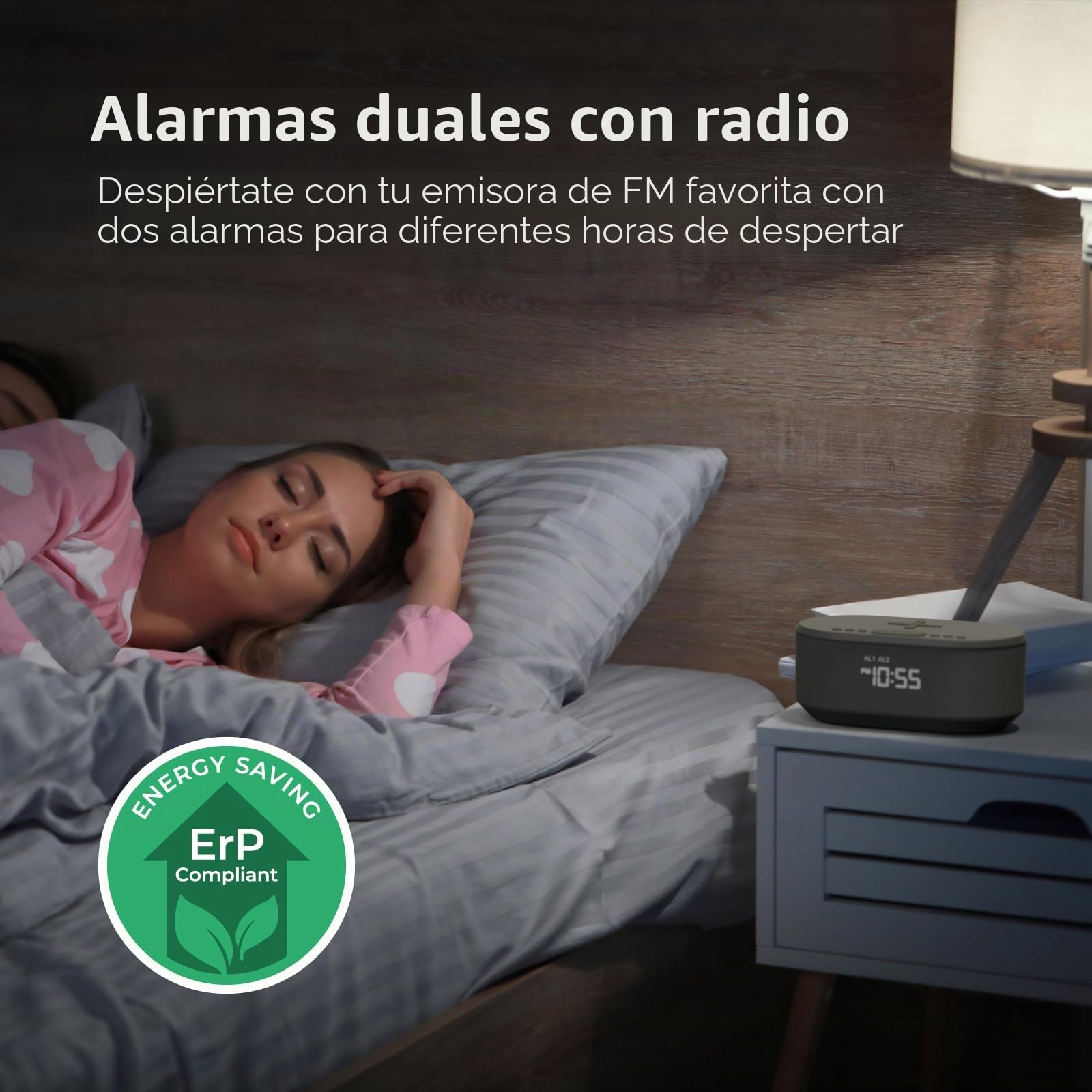 i-Box Reloj Despertador al Lado de la Cama, Reloj Despertador con Carga inalámbrica, Altavoz Bluetooth, Reloj Despertador de Radio, Cargador inalámbrico Qi rápido, alimentación de Red, Radio FM