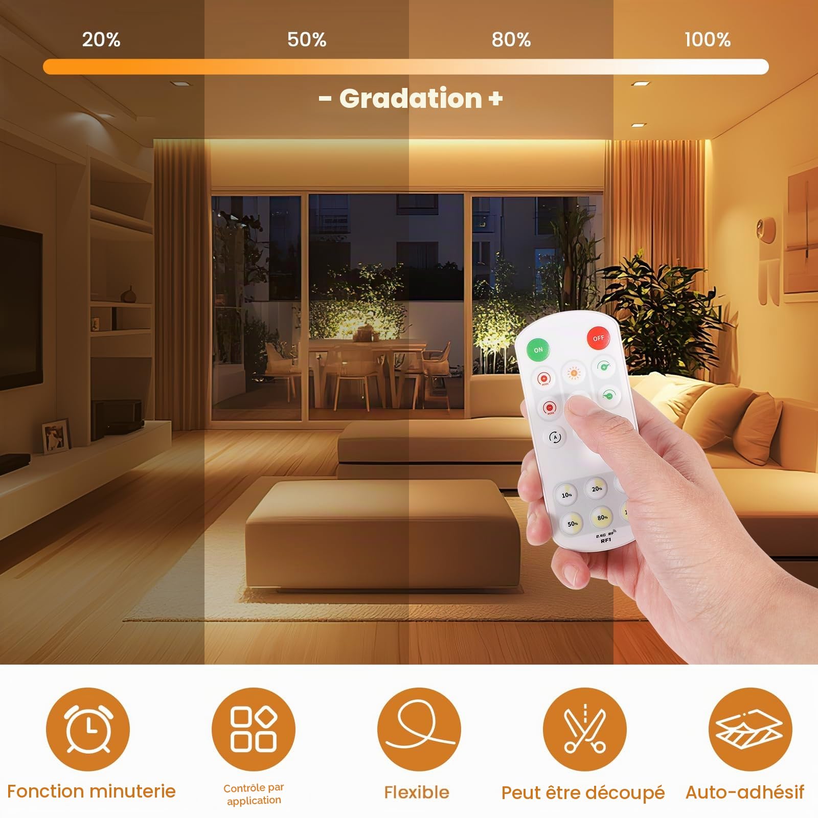 Ruban LED 10m, Bande LED Blanc Chaud avec Smart App et Telecommande, Ffonction Minuterie, Couleur Dynamique, Mode Musique, 3000K