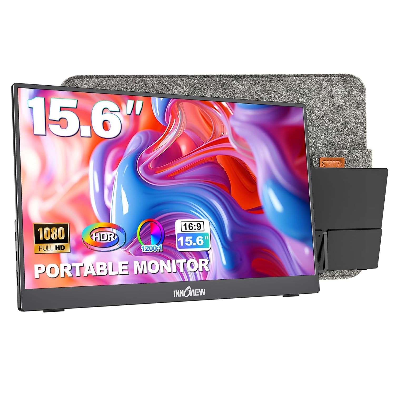 InnoView Portable Monitor 15 6 1080P for Laptop with Protective Sleeve Built-in 90 Adjustable Stand USB C HDMI