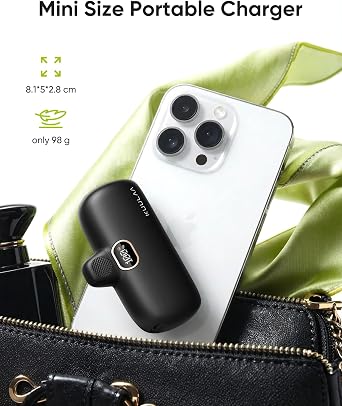 Kuulaa Small Portable Charger iPhone with Built-in Lightning Cable 5000mAh Power Bank Fast Charging for iPhone 14/13/13 Pro/12/12 Pro/11/XR/XS/X/8/7/6 Black