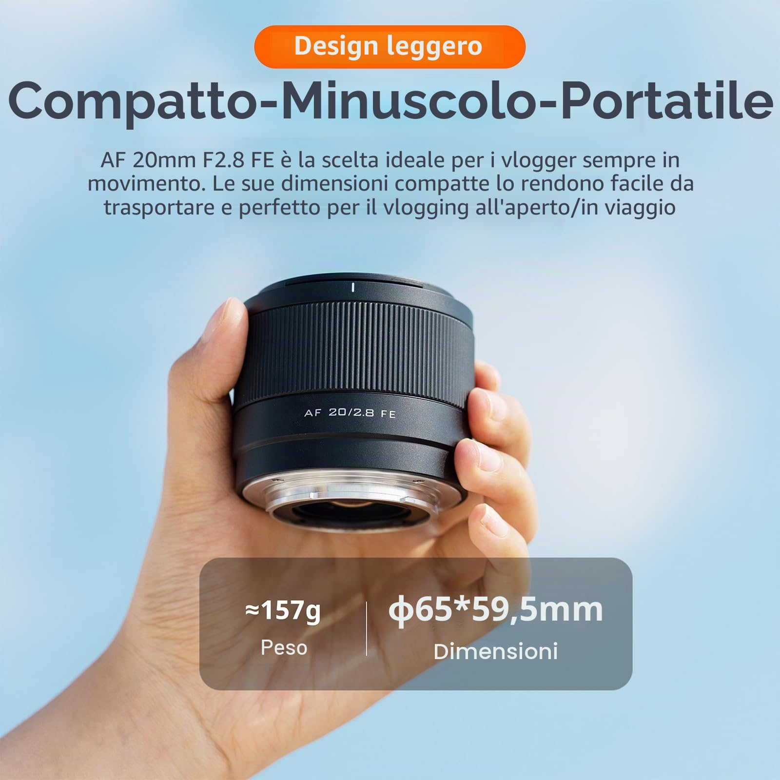 VILTROX 20mm F2.8 FE per Sony E Mount Obiettivo,AF 20mm f/2.8 E mount Full Frame Obiettivo Grandangolo Prime per Sony Alpha a7 a7III a7R a7RII I a7RIV a7S a7SII a9 a7C a6700 zv-e100 a6600 a6400 a7iv