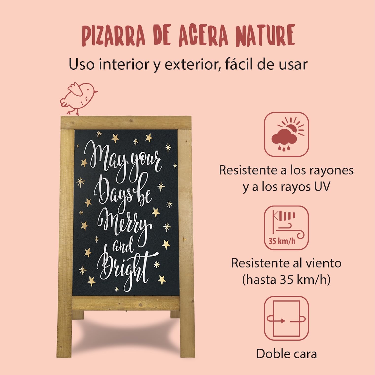 SECURIT - Pizarra con Caballete Doble Cara de Madera de Haya "Natural" | Pizarra para Rotulador de Tiza Líquida - Restaurante, Bar, Cafetería, Tienda - 75 x 135 cm - Color Caoba