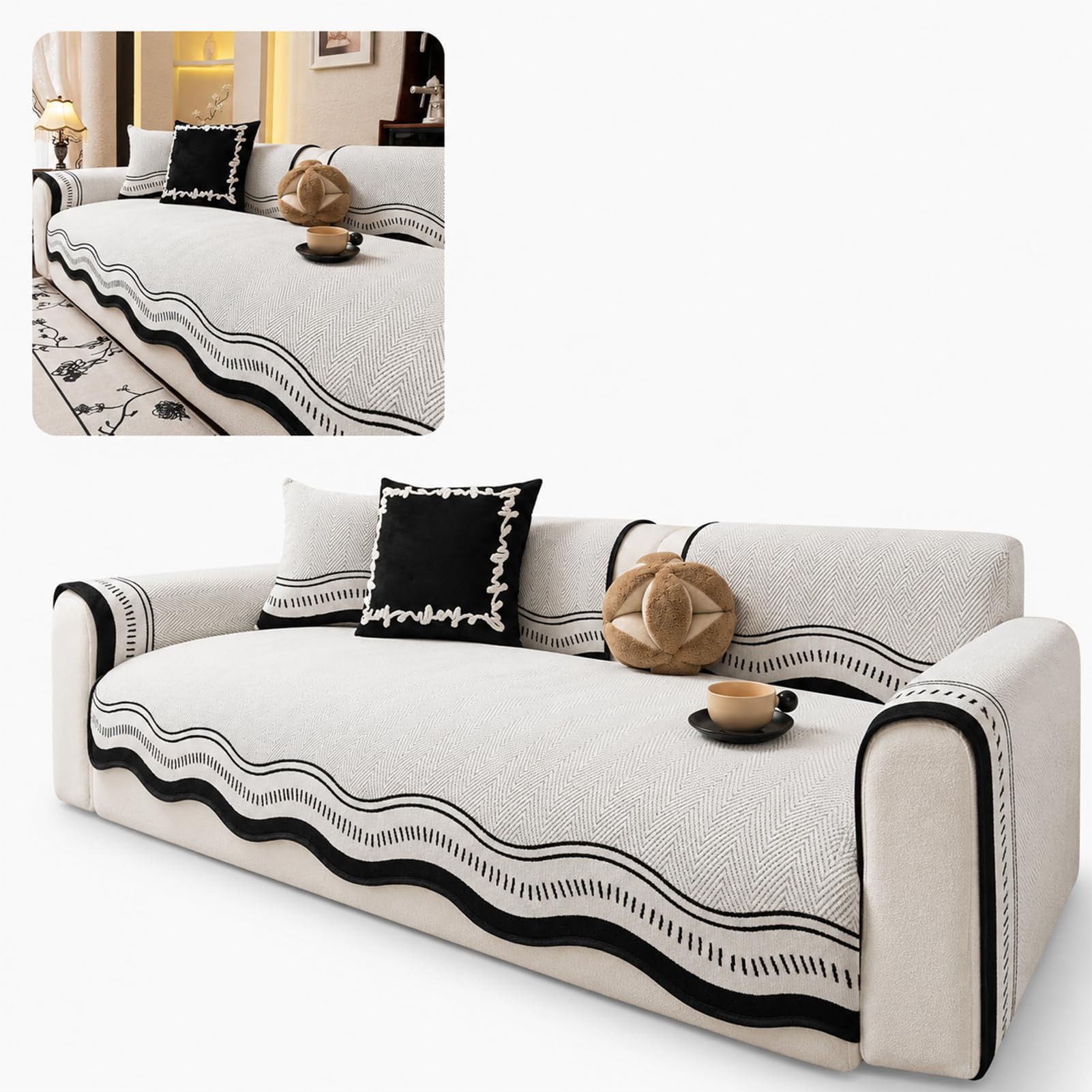 TJKK Couch Cover Blanket Geometric Striped Pet Covers for Couches and Sofas Dog Cover for Couch Pet Friendly Chenille Sectional Sofa Covers for Pets (light grey,110 * 110cm)