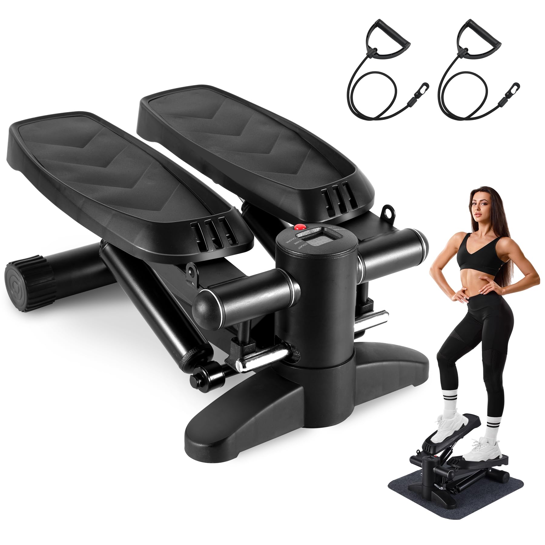 Stepper Idraulico Per Allenamento A Casa COSTWAY | Con Fasce Di Resistenza | Altezza Regolabile E Display LCD | Pedali Antiscivolo | Portatile E Silenzioso (<10 DB)
