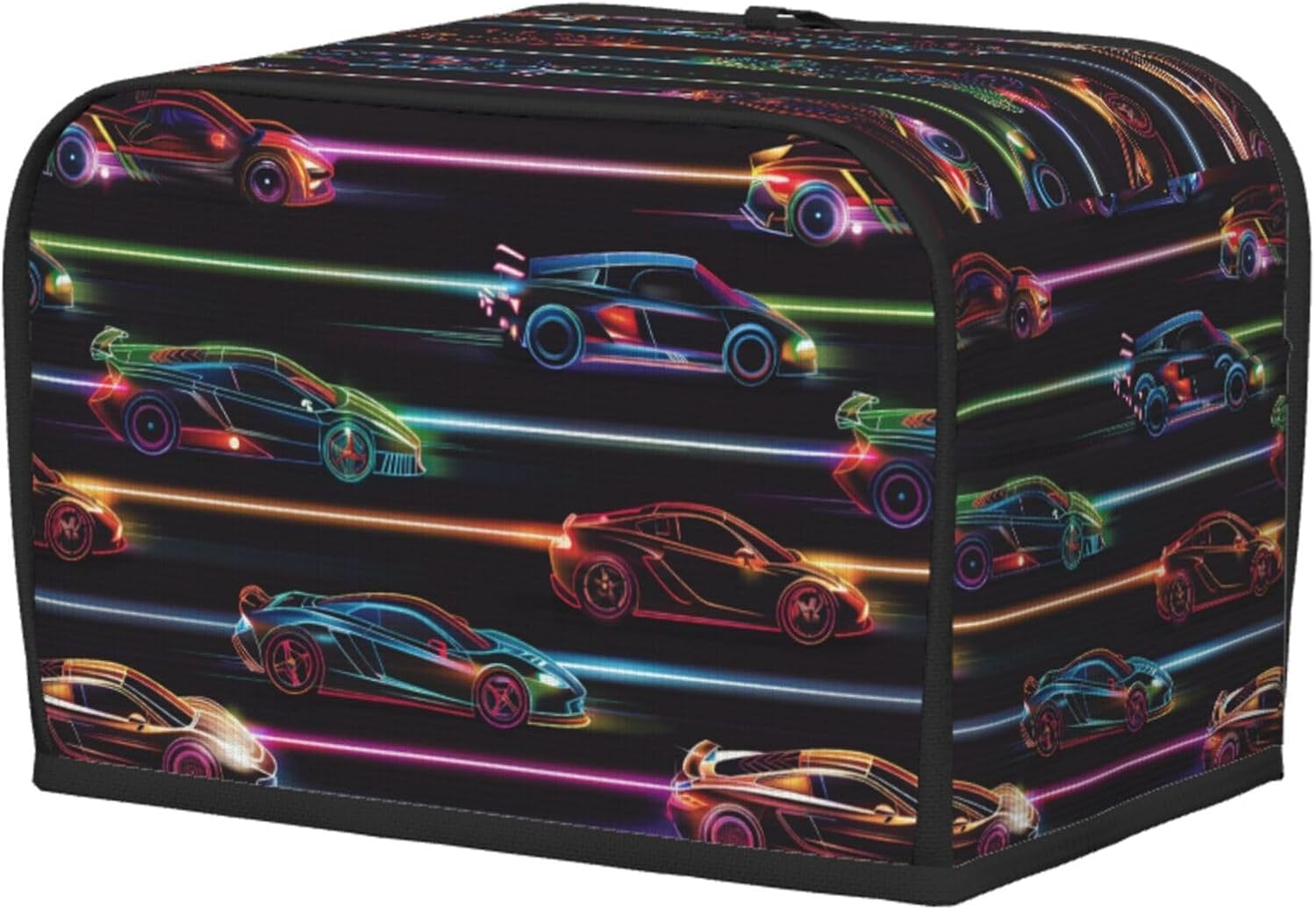 Neon Racing Sports Cars 2 Slice Toaster Cover, Waterproof Toaster Dust Cover Bread Machine Protector for Small Kitchen Appliance Dining Room Home Table Decor