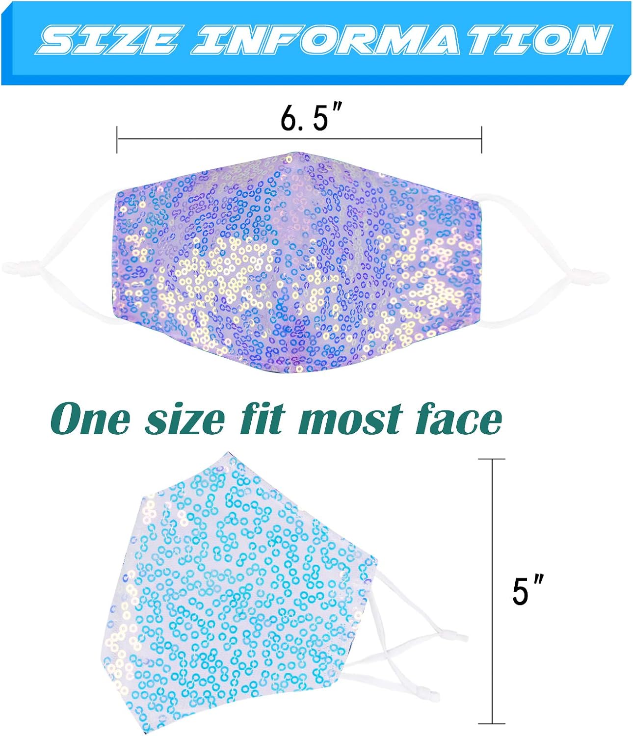 Kids Reusable Face Mask with Adjustable Ear Loops, Sequin Washable Breathable Layer Mask Cover, Soft Fabric Cute Fashion Designer Madks for Girls Boys Chirldren