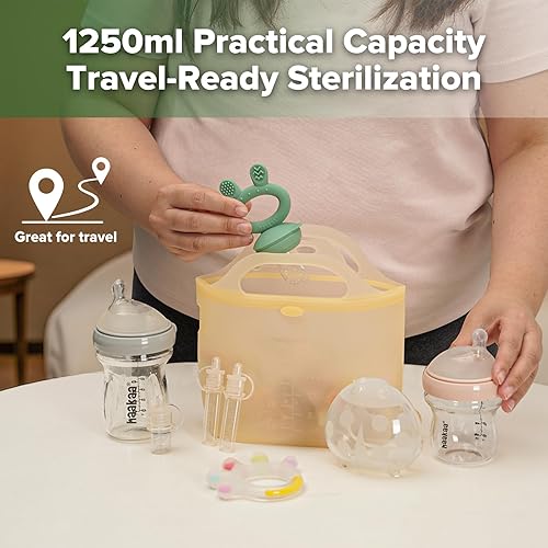 Miniatura 3 de Haakaa On-The-Go - Bolsas esterilizadoras de vapor de silicona para microondas, para viajes, bolsas de vapor reutilizables de silicona de 40 oz/1250