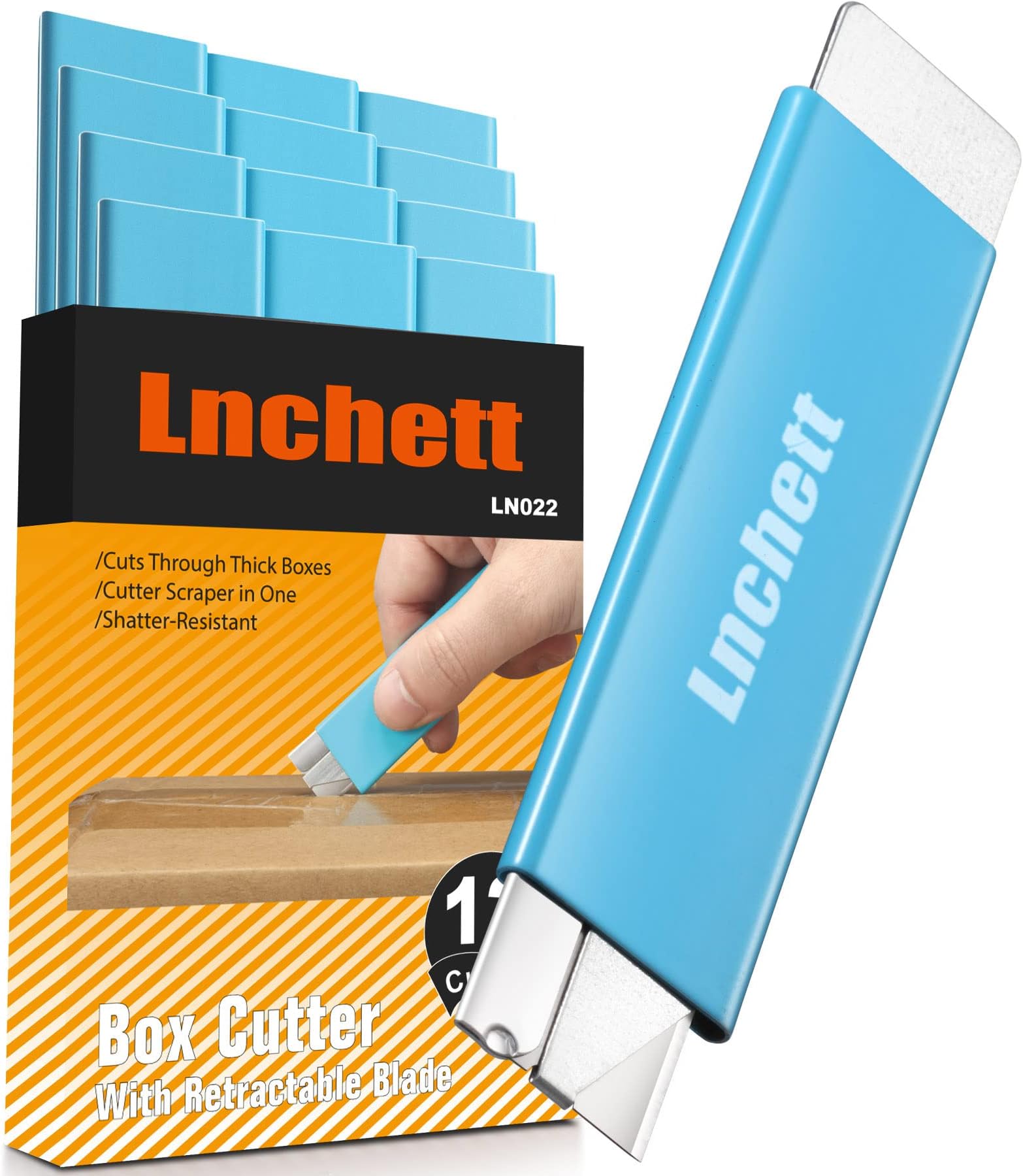Lnchett Box Cutter, 12-Pack Retractable Cardboard Mini Box Cutter for Packages, Boxes and Paper, All Metal Tough Sheath, Functional Basic Cutter with Case, Lock Ball Design