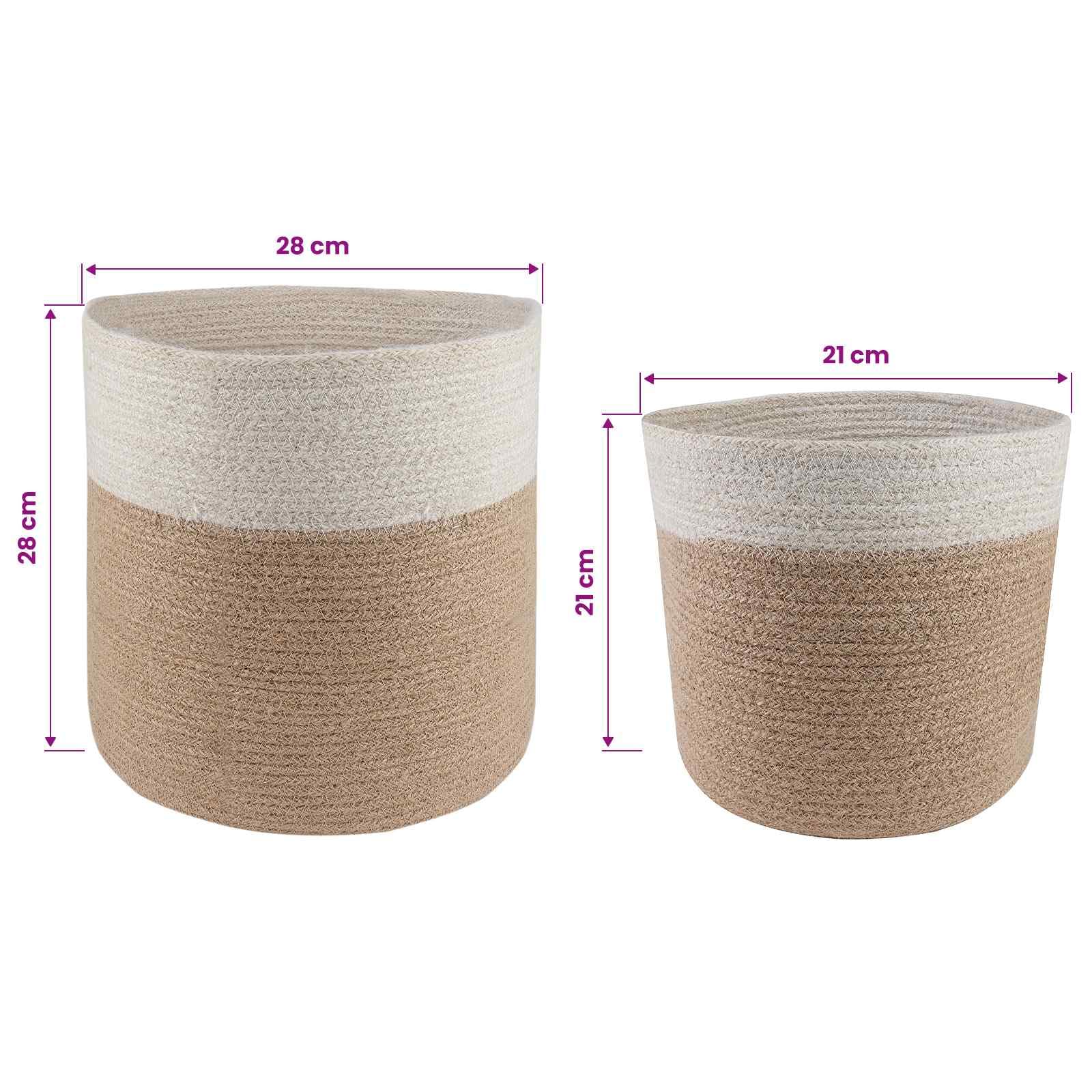 Set di 2 vasi per Piante in Juta Naturale, Colore Bianco, Diametro 28 cm, Ideali per Giardino, Balcone, Interni ed Esterni.