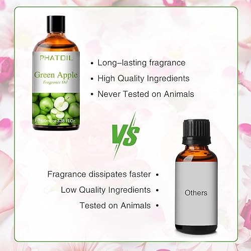 Miniatura 4 de Aceites de fragancia de manzana verde PHATOIL 3.38 FL.OZ para aromaterapia, aceites esenciales para difusores para el hogar, perfectos para difusor,