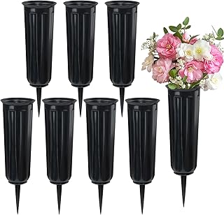 Cemetery Vases Plastic Memorial Flower Vases with Spikes for Grave Cemetery Decorations Grave Vase for Artificial Cemetery Flowers (8Pcs, Black), Flowers not Included