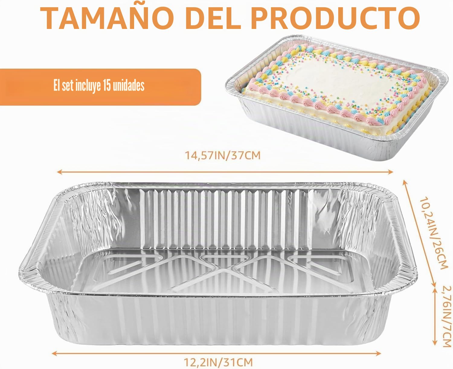 15 Piezas Bandejas Aluminio Grandes 4900ml,37x26.5x7cm- Bandejas para Hornear de Papel de Aluminio Cuadradas para Horno, Asar, Vocinar