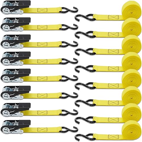Miniatura 8 de XSTRAP STANDARD Correas de amarre de trinquete, paquete de 8 unidades, 1 pulgada x 10 pies, correas de carga de resistencia a la rotura de 900