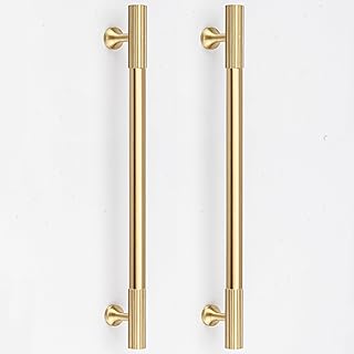 RZDEAL 2pcs Solid Brass Gold Cabinet Pulls, 7-9/16-Inch Hole Centers for Kitchen Cupboard Handles Modern Drawer Dresser Pulls Bathroom Brushed Brass Cabinet Pulls Wardrobe Door Handles