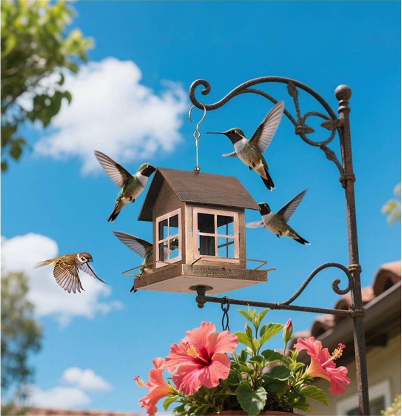 Hängendes Vogelfutterhaus aus Metall for den Außenbereich, wetterfest, großes Fassungsvermögen for Wildvögel auf der Gartenterrasse