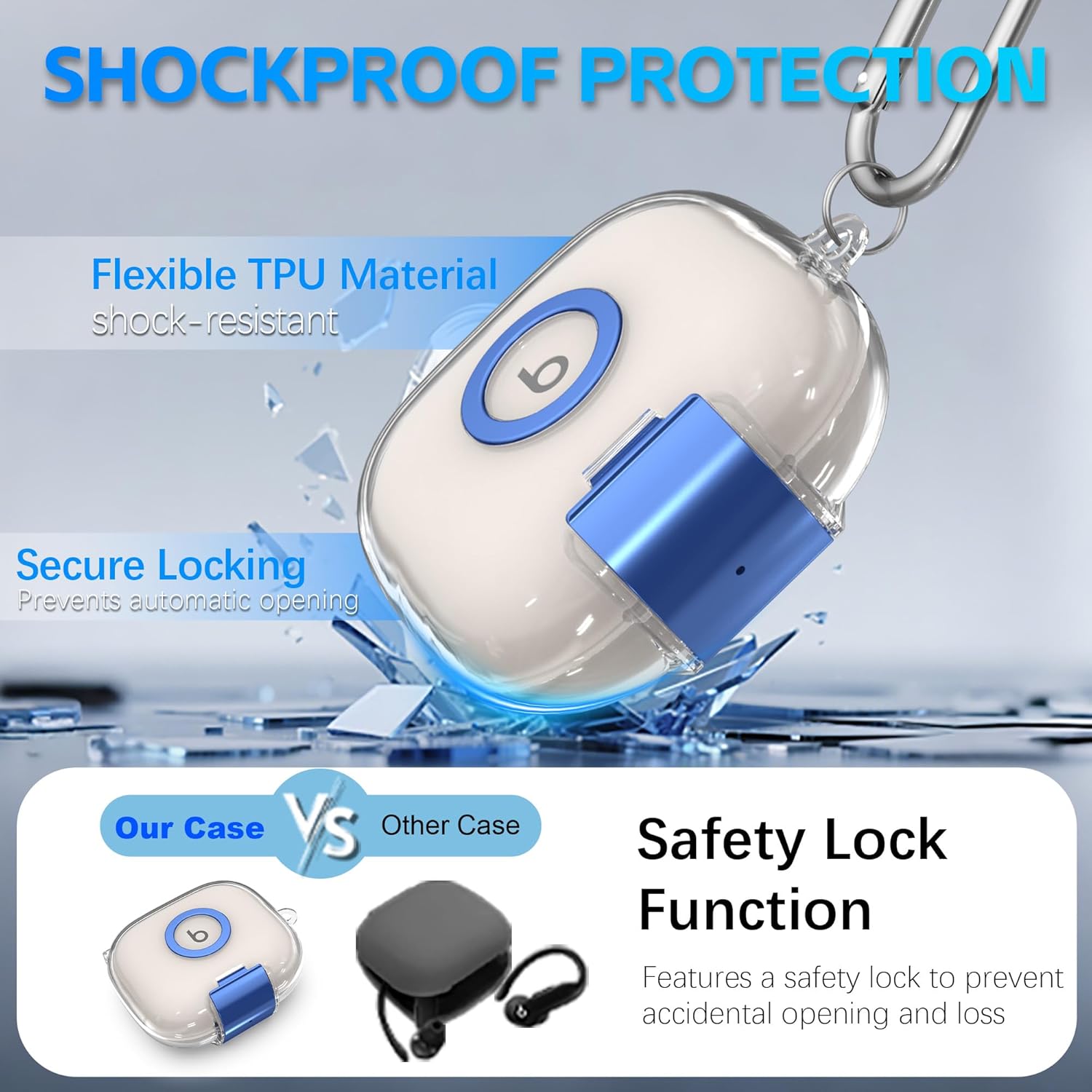 for Powerbeats Pro 2 Case with Secure Lock & Phone Stand, Soft TPU Clear Protective Cover Compatible with Beats Powerbeats Pro 2 Earbuds Accessories with Cleaner Kit & Bling Keychain (Clear) - Image 4