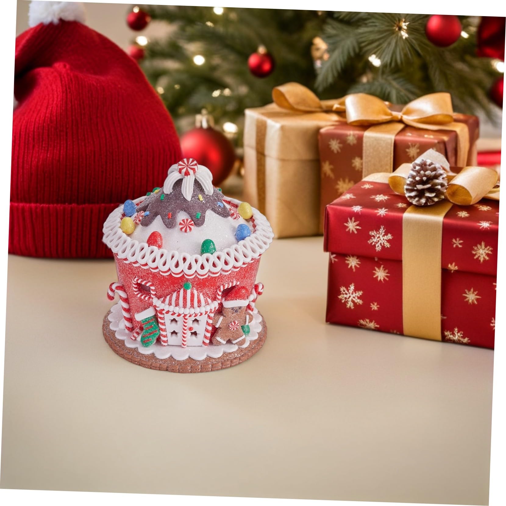 ERINGOGO Castillo de Arcilla Brillante para Decoración Navideña Figura de Casa de Jengibre Iluminada con Luz LED para Escenarios de Mesa de Fiesta