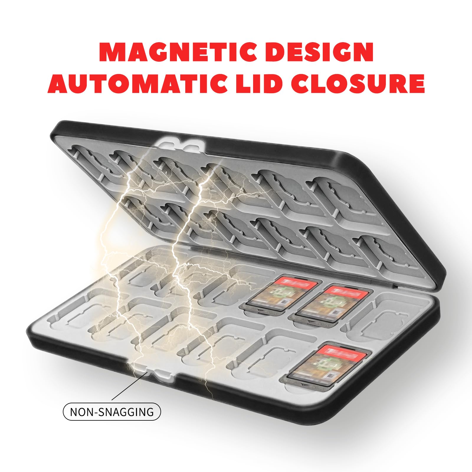 doepeBAE Custodia per Schede di Gioco, Custodie Giochi Switch, Switch Game Card Case, Scatola per Carte con Fodera in Silicone, Con 24 Slot per Cartucce di Gioco e 24 Slot per Schede SD (24I) - 4