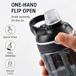 Bouteille d'eau avec paille - pour les enfants adultes, 750ML Sans BPA Tritan, bouteille d'eau de sport avec clip, couvercle de verrouillage, étanche, bouteille en plastique de gym durable pour l'école, bureau, vélo, fitness, noir