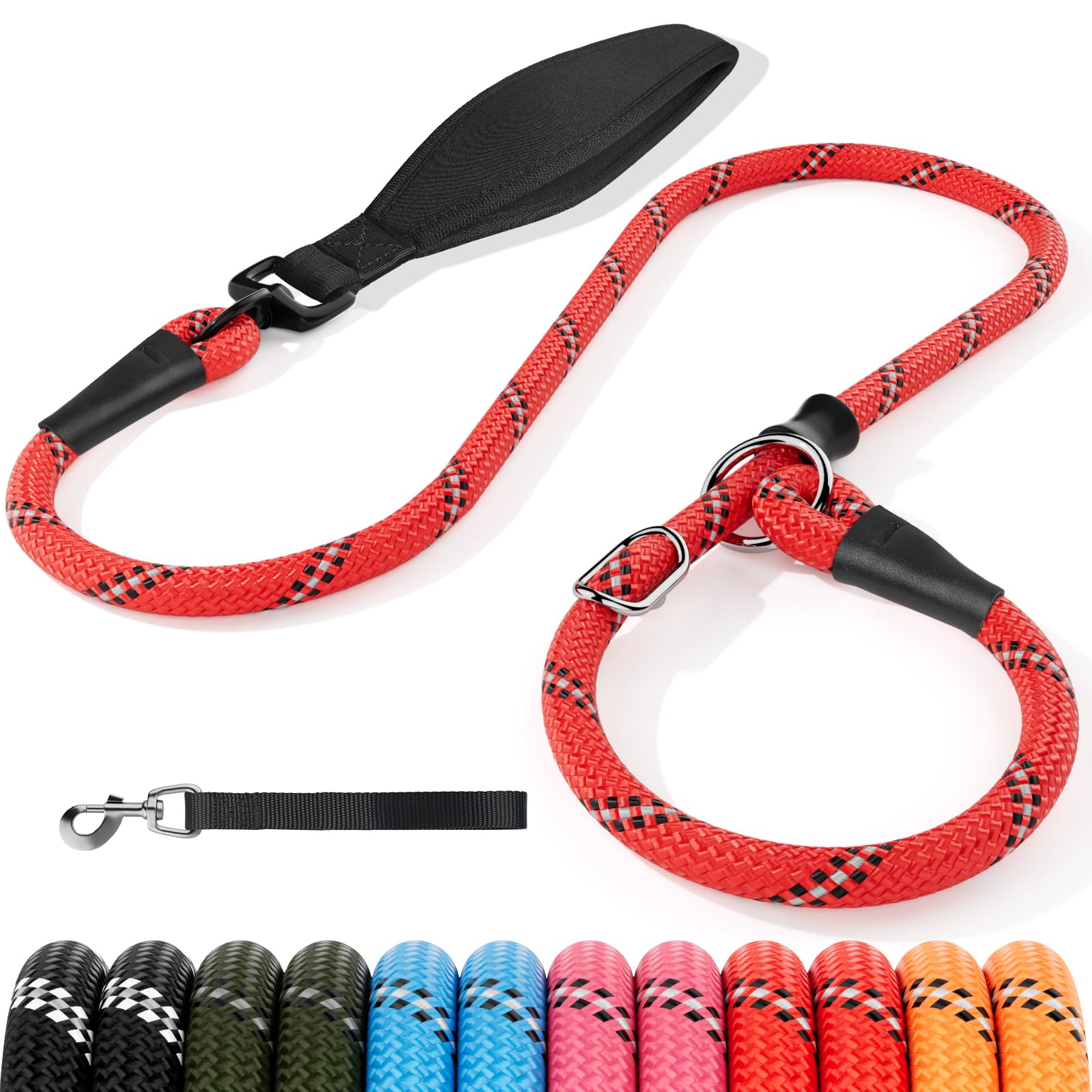 Kdsvakd Slip Lead for Dogs Pet Leash with 360° Rotation Comfy Handle Adjustable Collar and Attachment