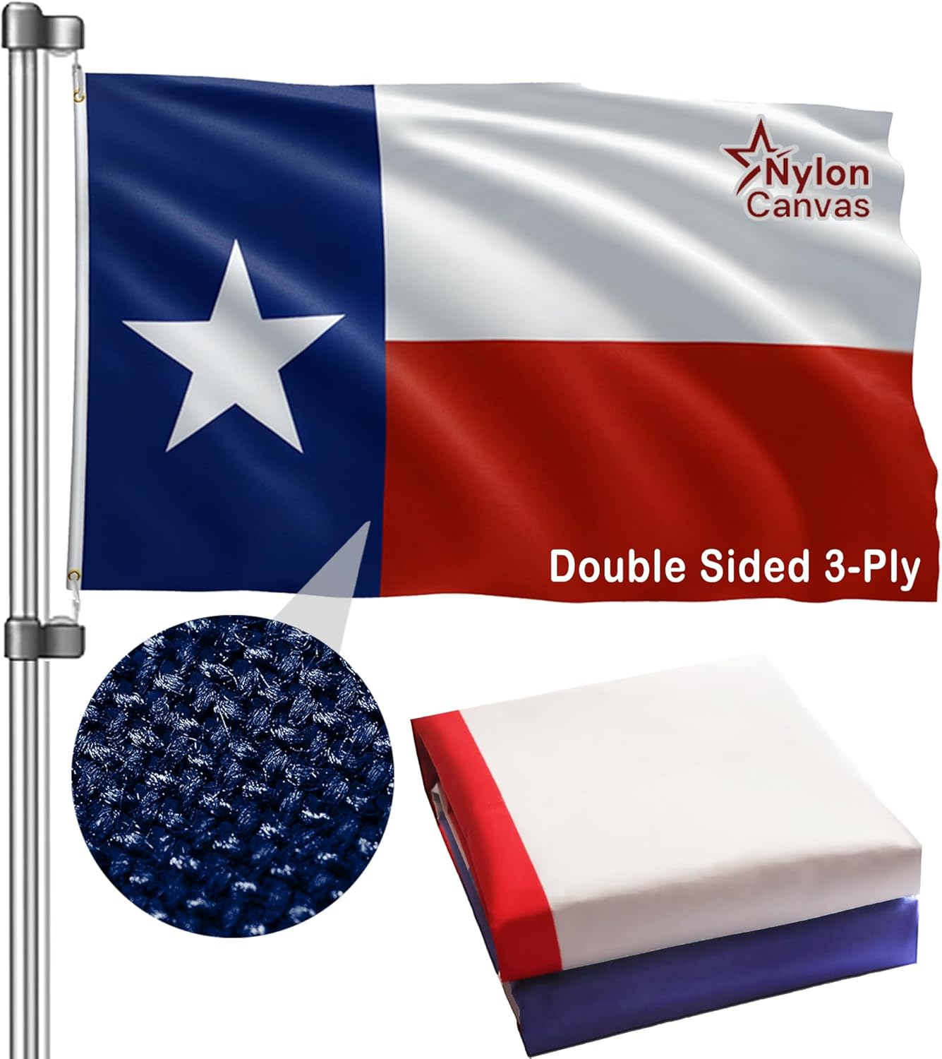 Texas Flag 3x5 for Outdoor: Nylon Heavy Duty Double Sided 3-Ply for Outsides - Fade Resistant with UV Protection - Brass Grommets for Yard, Garden, Patio, High Wind