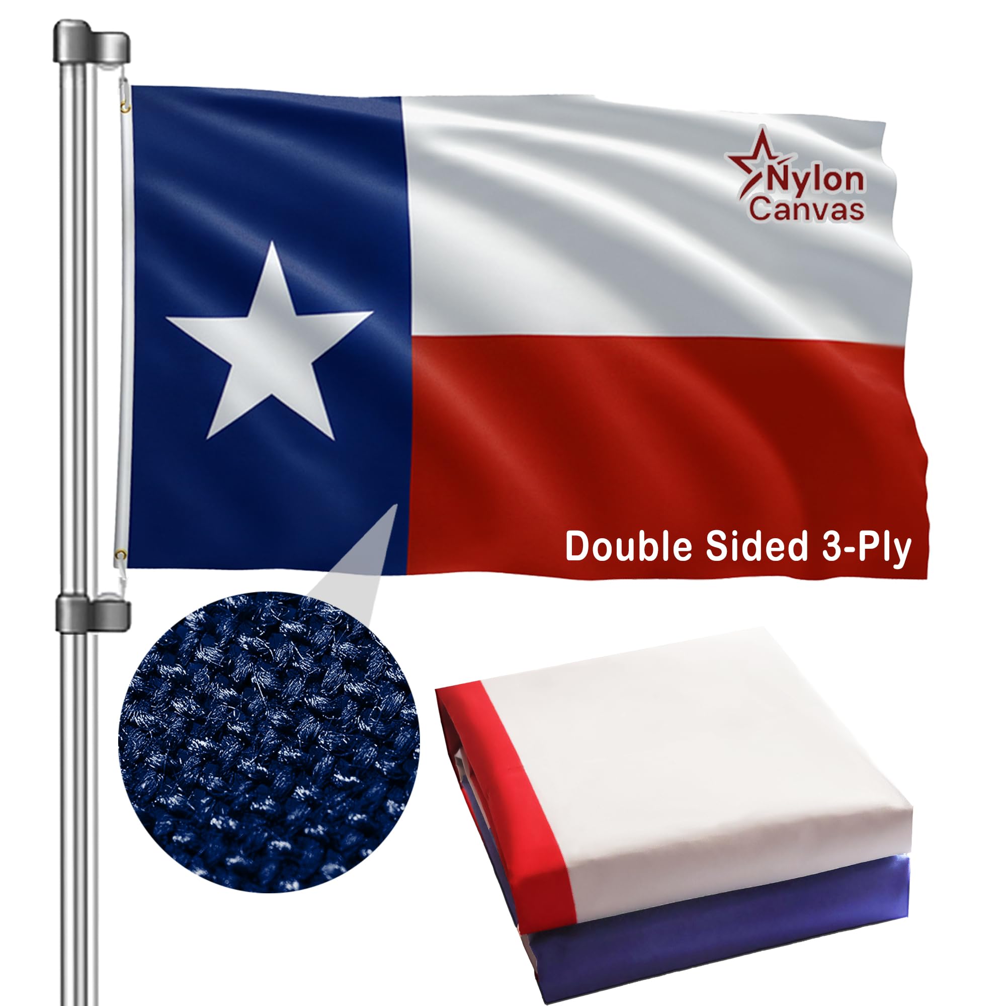 Texas Flag 3x5 for Outdoor: Nylon Heavy Duty Double Sided 3-Ply for Outsides - Fade Resistant with UV Protection - Brass Grommets for Yard, Garden,
