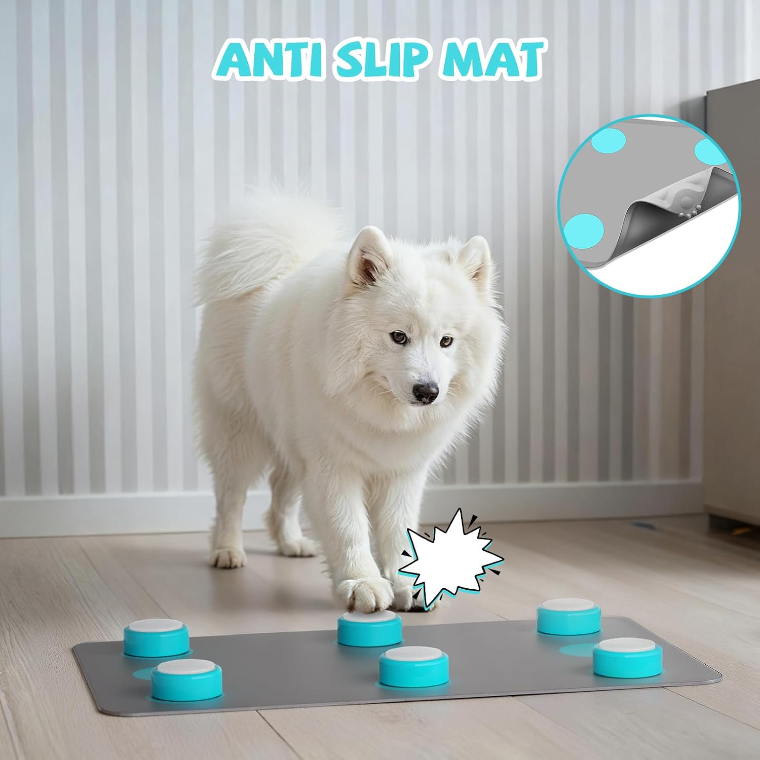 Voice Recording Button, Talking Buttons for Pet Communication, 24 Seconds Record & Playback, Set of 6 Recordable Buttons with Non-Slip Mat for Dog, Cat, Pet Training, Funny Gift for Home、Party, Blue