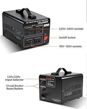 Yinleader 1500W 110V to 220V or 220V/230V/240V to 110V/120V Power Converter | Step Up/Down Voltage Transformer Converter for Use 220V Overseas Appliances,Circuit Breaker Protection