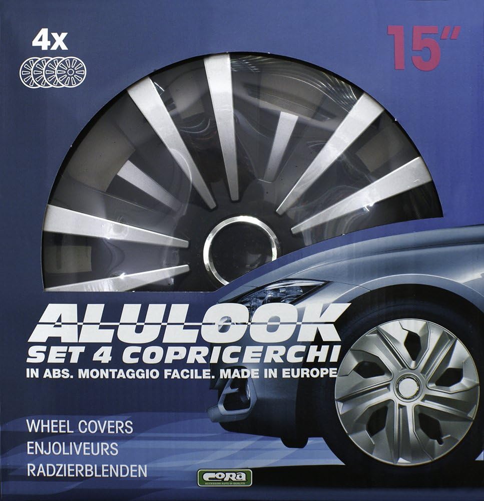 Cora 42045 4 Universal Aluminium-Effect Terra Mix Wheel Trims, 15 ", Set of 4