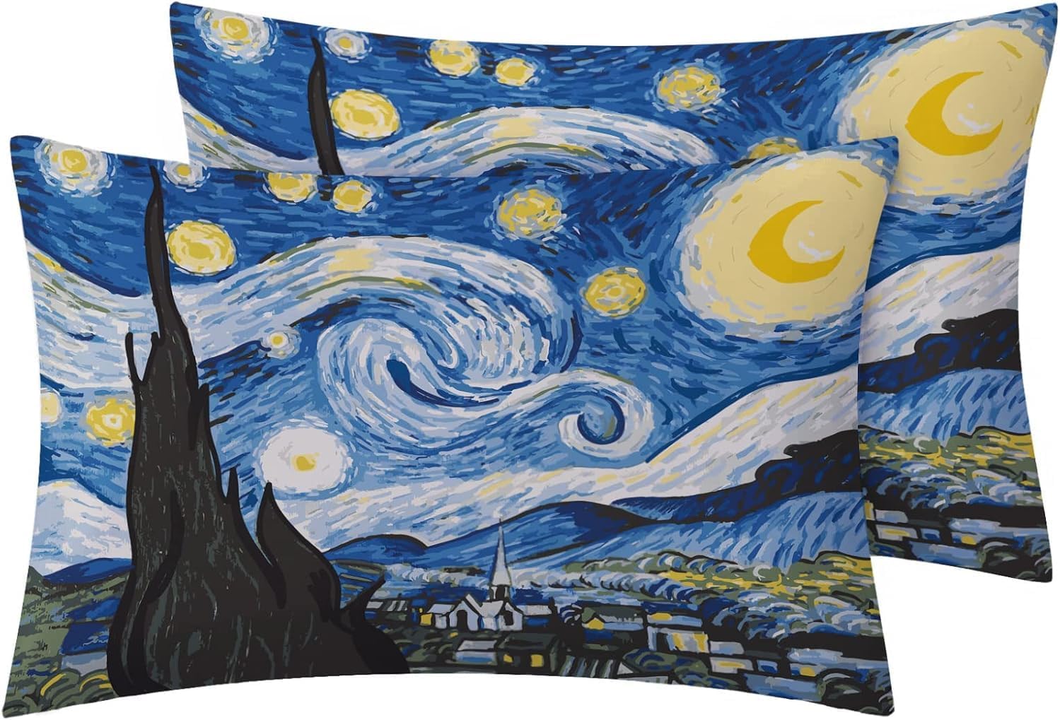 Starry Night Sheets Twin Size, Art Bed Sheets & Pillowcases 3 Piece Set, Deep Pocket Fitted Sheet & Flat Sheet & Pillow Case, Soft High Thread Count Decorative Bedding