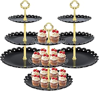 Set of 3 Pieces 3 Tier Dessert Stand Fruit Plate Cupcake Plastic Black Cup Cakes Desserts Fruits Candy Buffet Serving Tray (Black 3pcs)