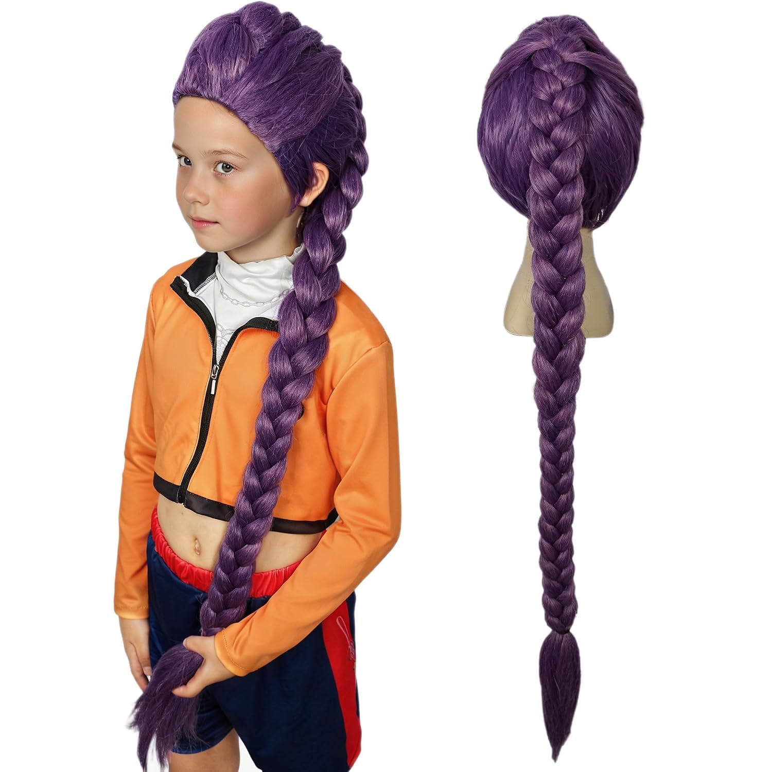 Linfairy Long Blue Princess wig Halloween Party Cosplay Costume Wigs Small Size with Gems Face Stickers