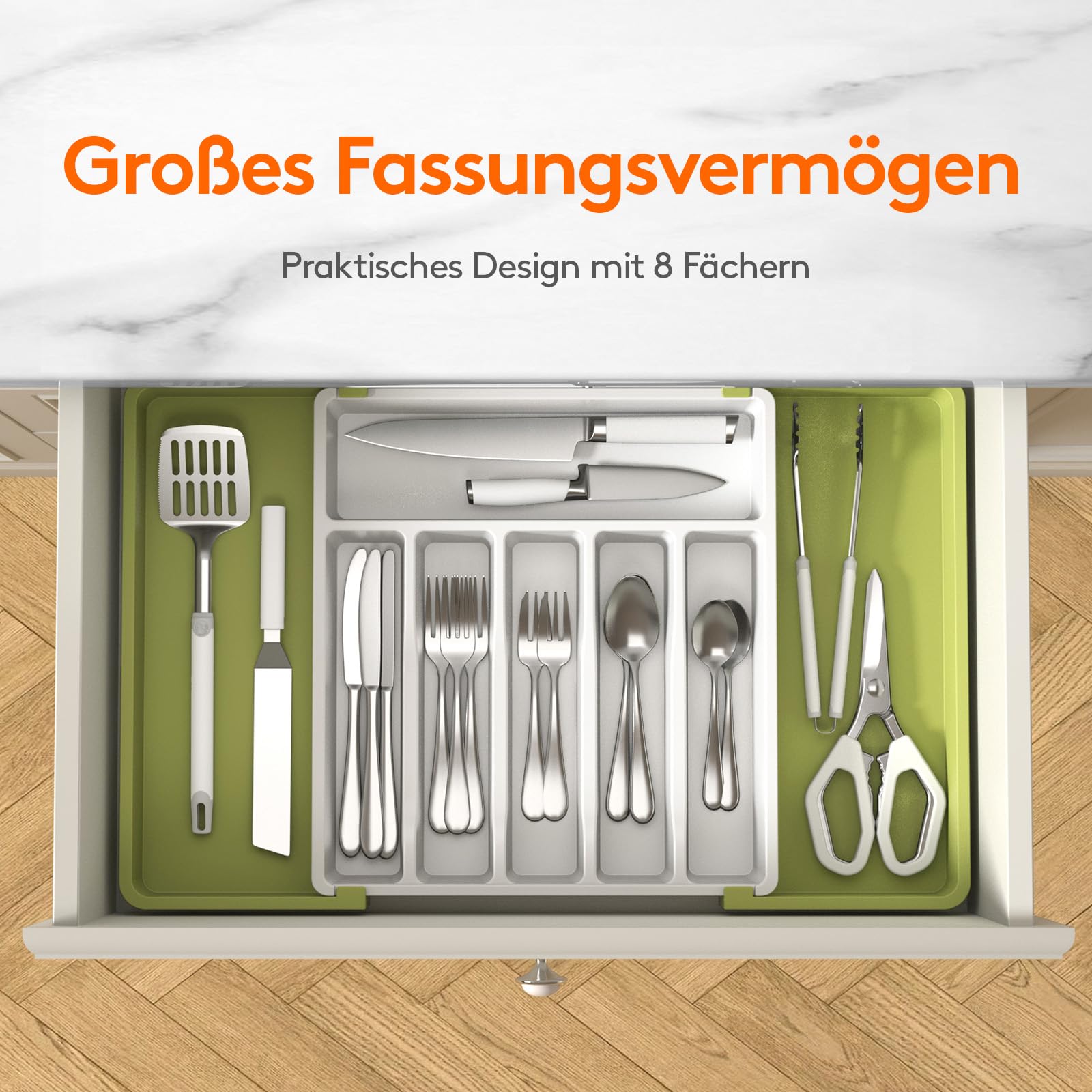 Lifewit Besteckkasten Schubladeneinsatz - Verstellbar 22,7-37,4cm Breite Schwarz