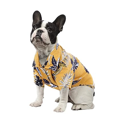 SAWMONG Dog Hawaii Shirt, Pet Puppy Cat Polo Floral Print Clothes T-Shirt Summer Beach Camp Vest Pineapple for Small Medium Dogs (Yellow, S)