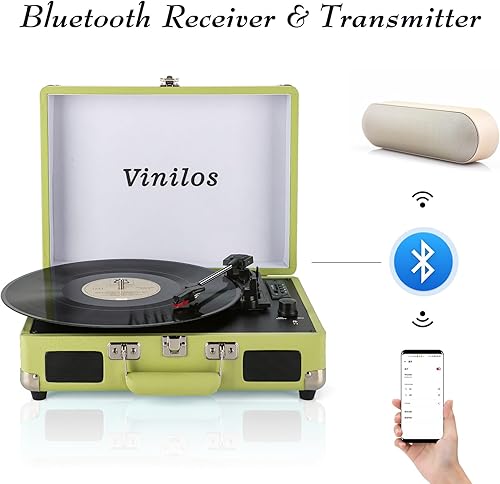 Miniatura 2 de Reproductor de discos de vinilo portátil retro Bluetooth con sonido de alta fidelidad, grabación USB, tocadiscos de transmisión por correa de 3
